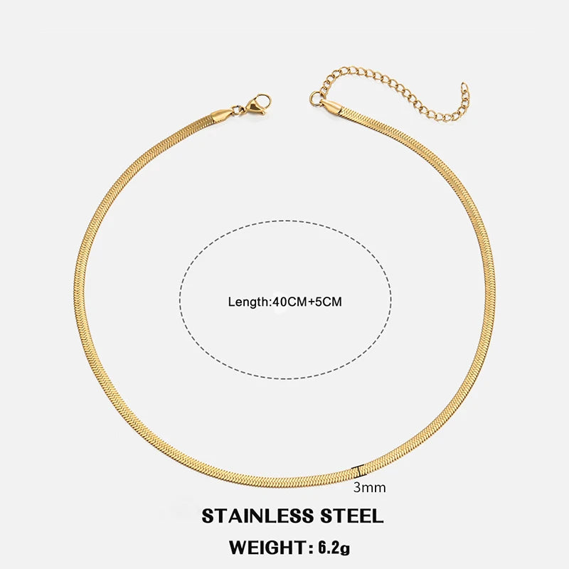 Gold & Silver Flat Snake Chain Necklace | Stainless Steel Herringbone Choker for Women