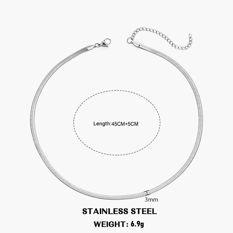 Gold & Silver Flat Snake Chain Necklace | Stainless Steel Herringbone Choker for Women