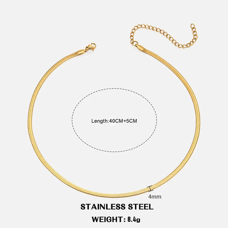 Gold & Silver Flat Snake Chain Necklace | Stainless Steel Herringbone Choker for Women