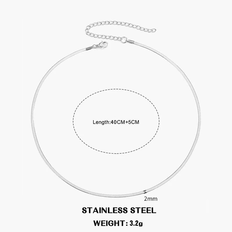 Gold & Silver Flat Snake Chain Necklace | Stainless Steel Herringbone Choker for Women