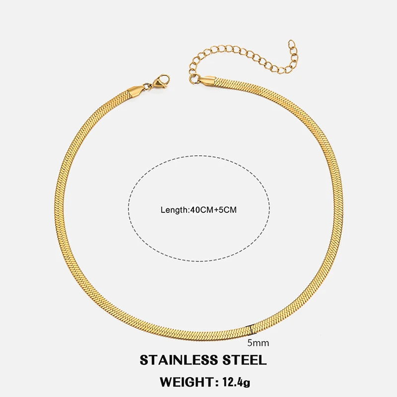 Gold & Silver Flat Snake Chain Necklace | Stainless Steel Herringbone Choker for Women