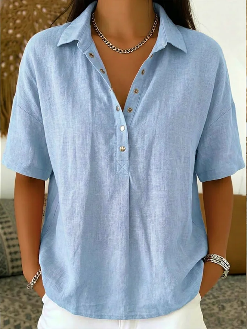 KRISTINA™ | Collared Henley Blouse