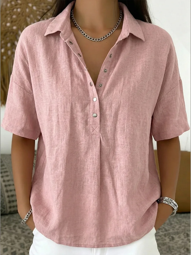 KRISTINA™ | Collared Henley Blouse