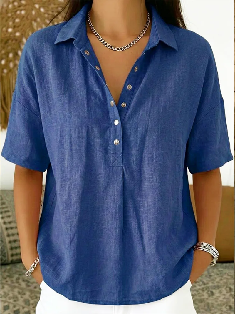 KRISTINA™ | Collared Henley Blouse