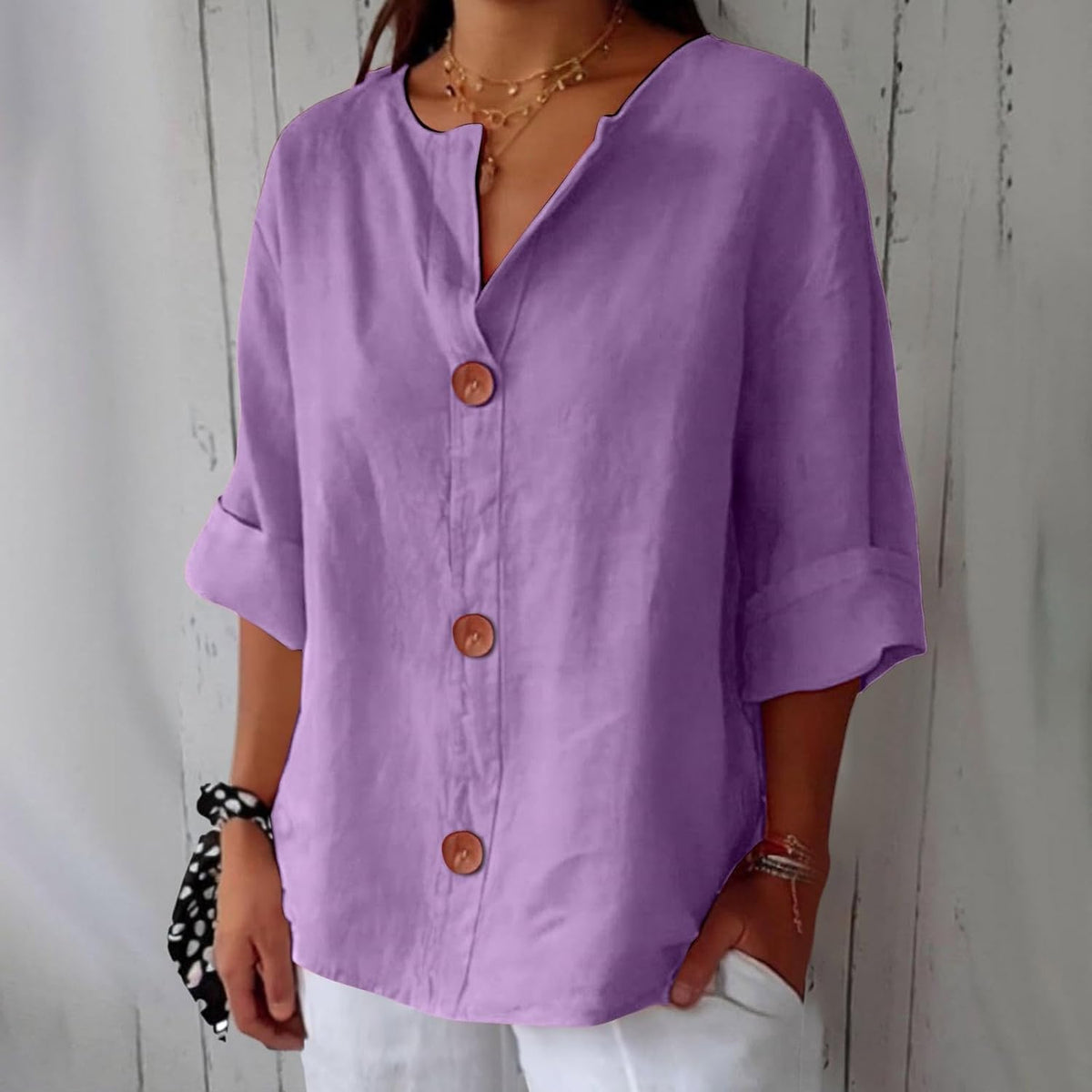 HAZEL™ | Loose Linen Button-Down Blouse