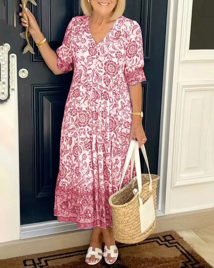 CECILY™ | Floral V-Neck Dress