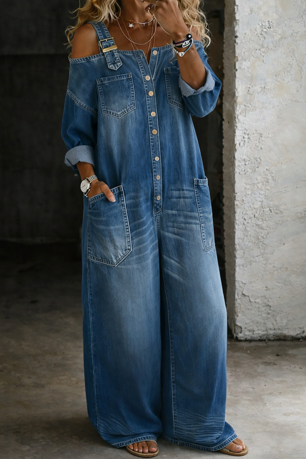 VERITY™ | Bare Shoulders Denim Jumpsuit