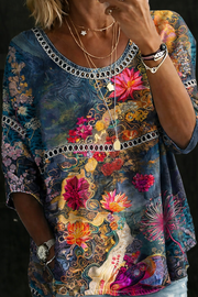 Nicole™ | Vintage Floral Denim Blouse