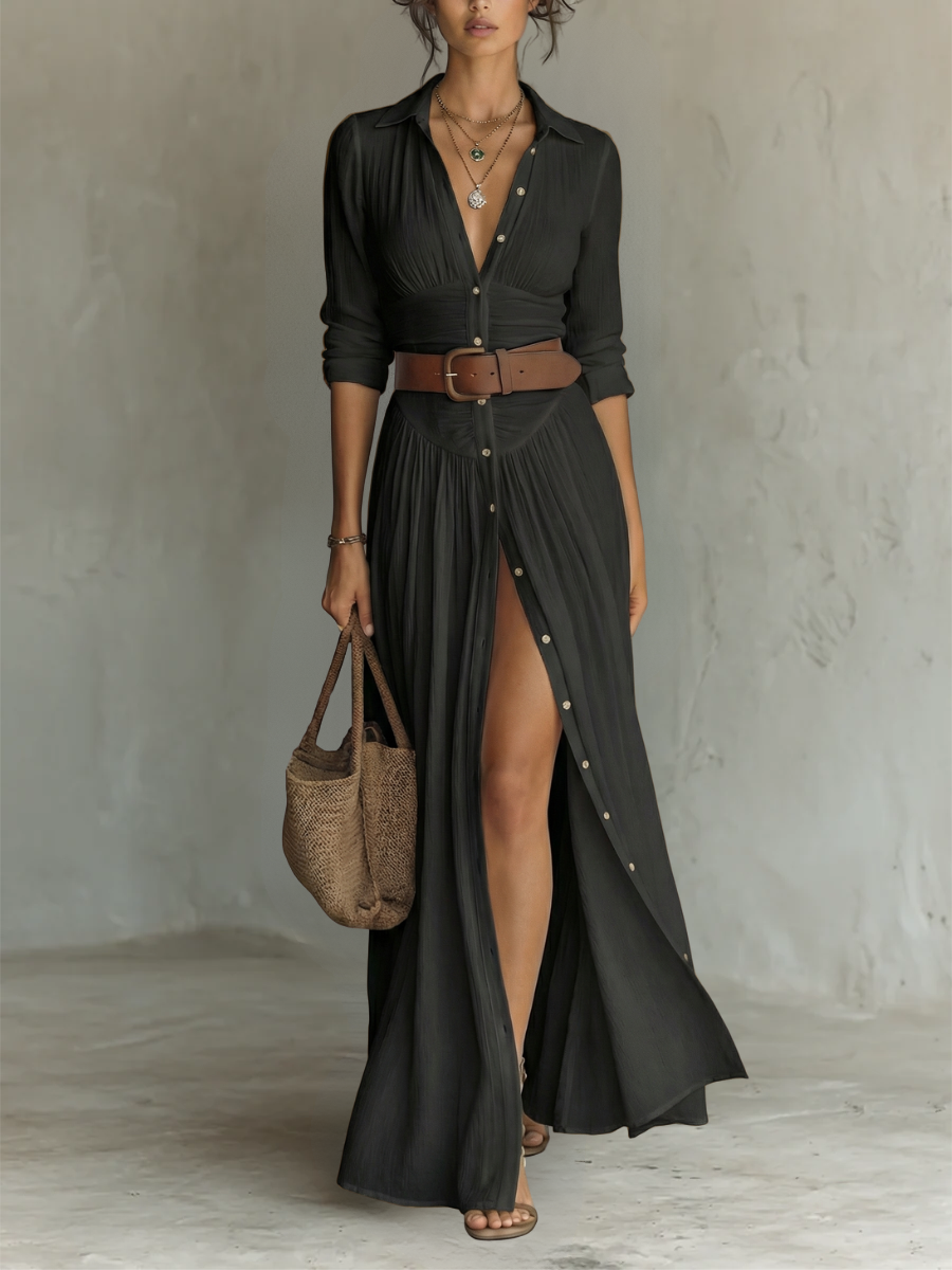 CASSIA™ | Collared Linen Maxi Dress