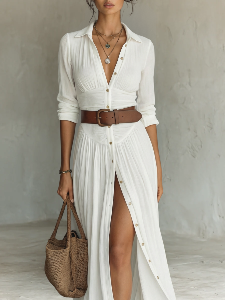 CASSIA™ | Collared Linen Maxi Dress