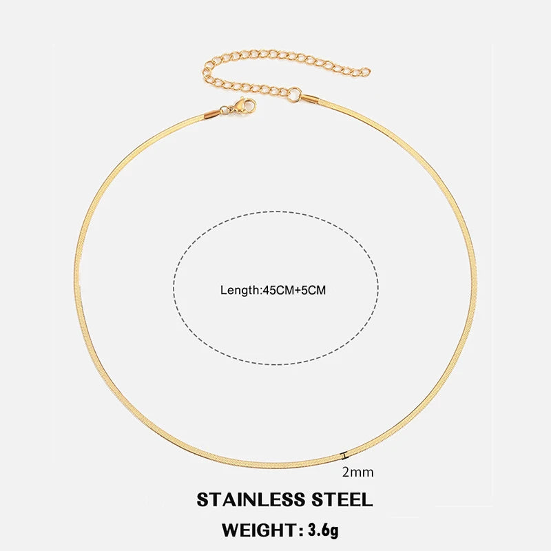 Gold & Silver Flat Snake Chain Necklace | Stainless Steel Herringbone Choker for Women