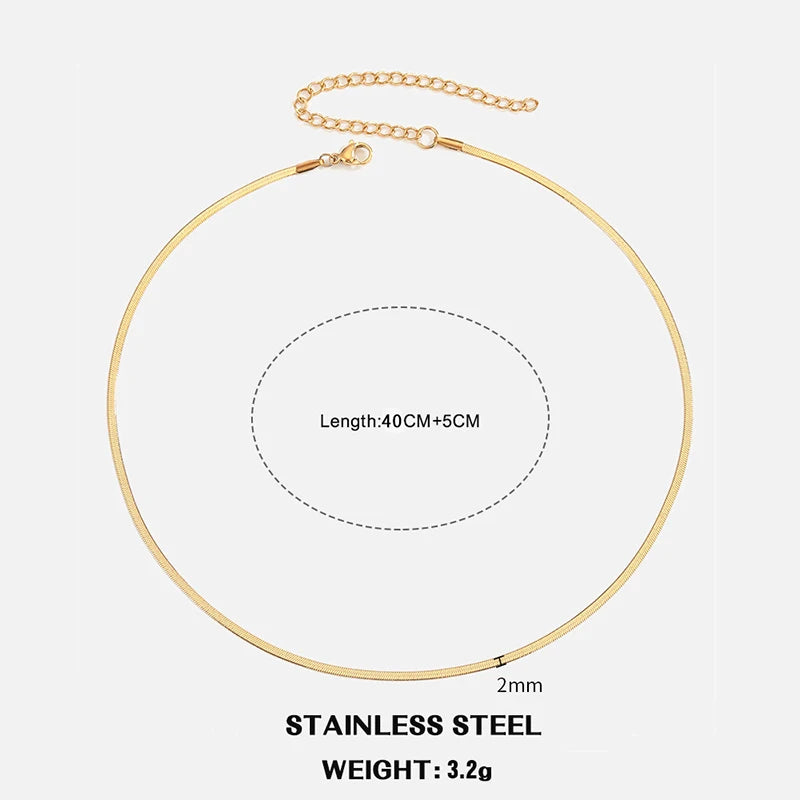 Gold & Silver Flat Snake Chain Necklace | Stainless Steel Herringbone Choker for Women
