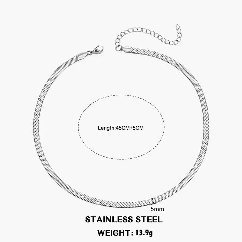 Gold & Silver Flat Snake Chain Necklace | Stainless Steel Herringbone Choker for Women