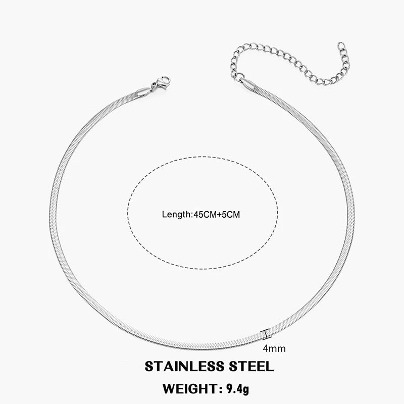 Gold & Silver Flat Snake Chain Necklace | Stainless Steel Herringbone Choker for Women