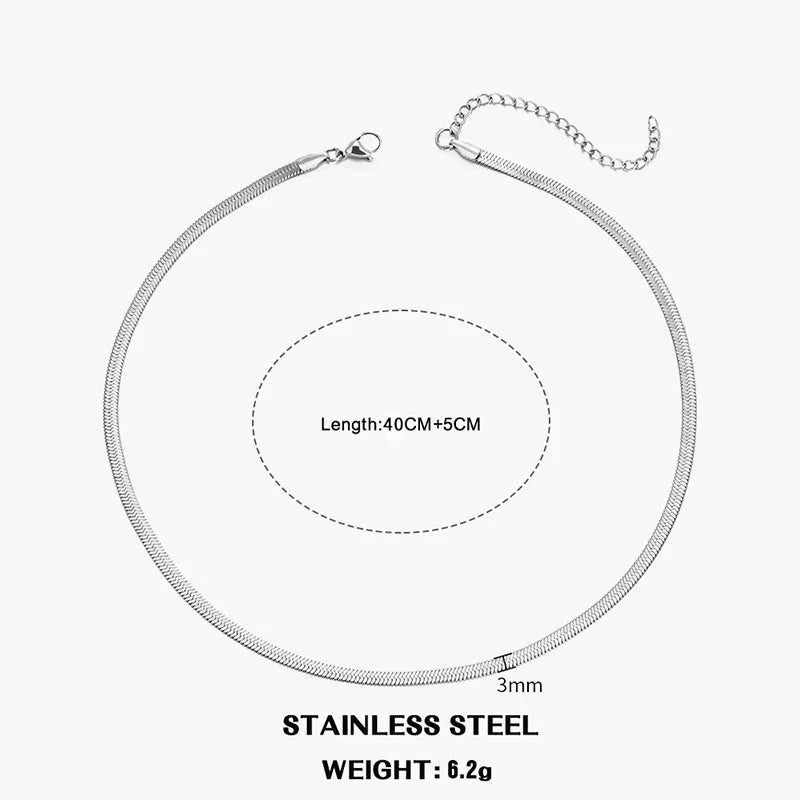 Gold & Silver Flat Snake Chain Necklace | Stainless Steel Herringbone Choker for Women