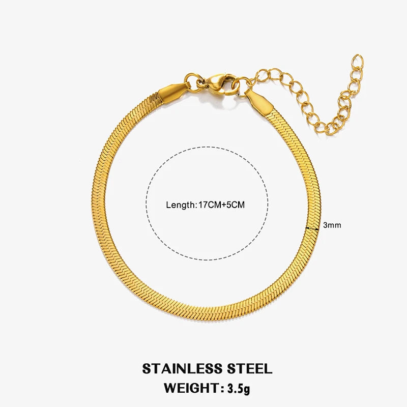 Gold & Silver Flat Snake Chain Necklace | Stainless Steel Herringbone Choker for Women