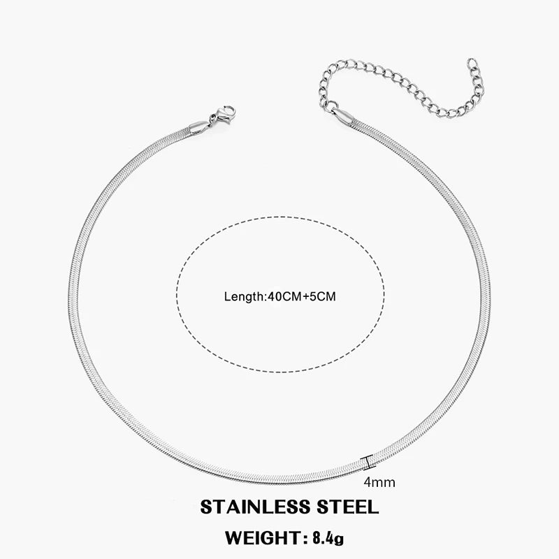 Gold & Silver Flat Snake Chain Necklace | Stainless Steel Herringbone Choker for Women