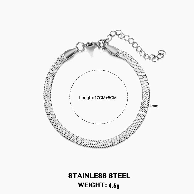 Gold & Silver Flat Snake Chain Necklace | Stainless Steel Herringbone Choker for Women