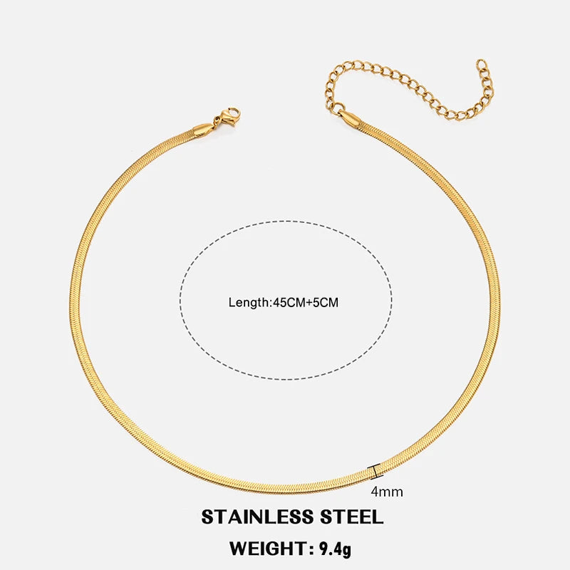 Gold & Silver Flat Snake Chain Necklace | Stainless Steel Herringbone Choker for Women