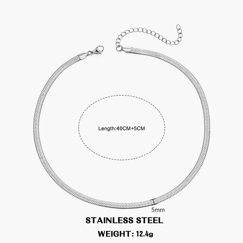 Gold & Silver Flat Snake Chain Necklace | Stainless Steel Herringbone Choker for Women