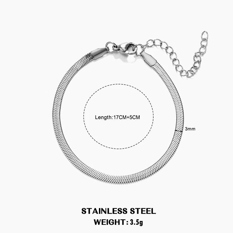 Gold & Silver Flat Snake Chain Necklace | Stainless Steel Herringbone Choker for Women
