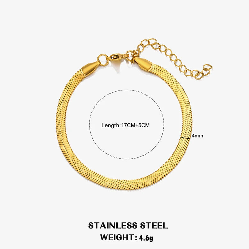 Gold & Silver Flat Snake Chain Necklace | Stainless Steel Herringbone Choker for Women