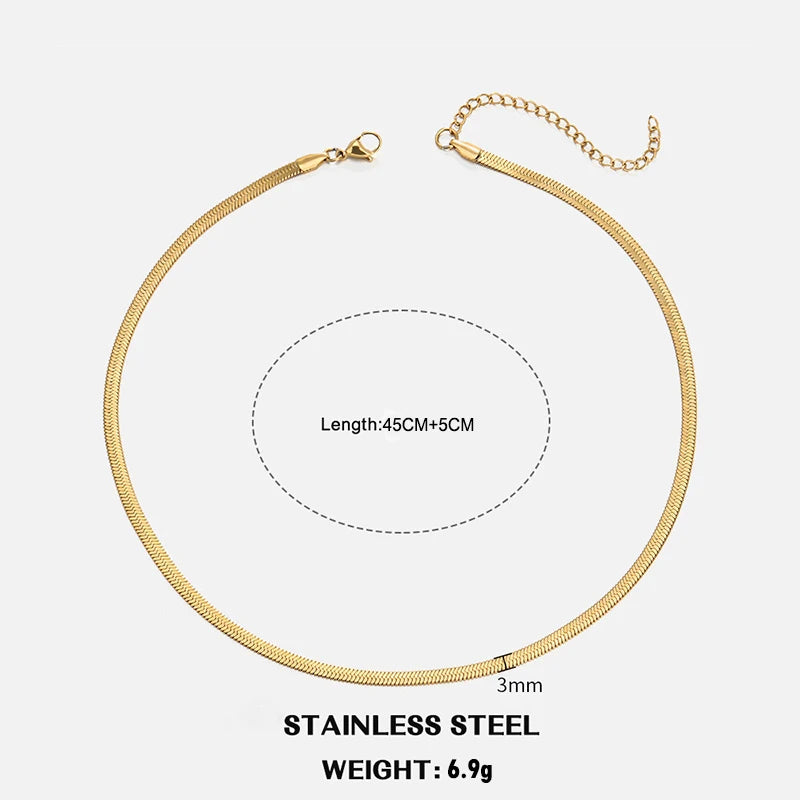 Gold & Silver Flat Snake Chain Necklace | Stainless Steel Herringbone Choker for Women