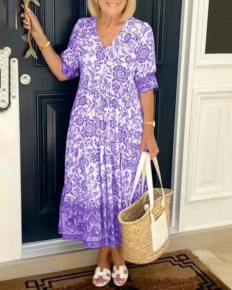 CECILY™ | Floral V-Neck Dress